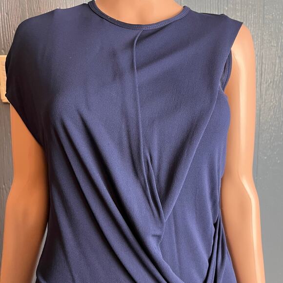 Helmut Lang Navy Blue Asymmetrical Knit Dress Petite Wrap Helix Jersey Knot - Picture 2 of 8
